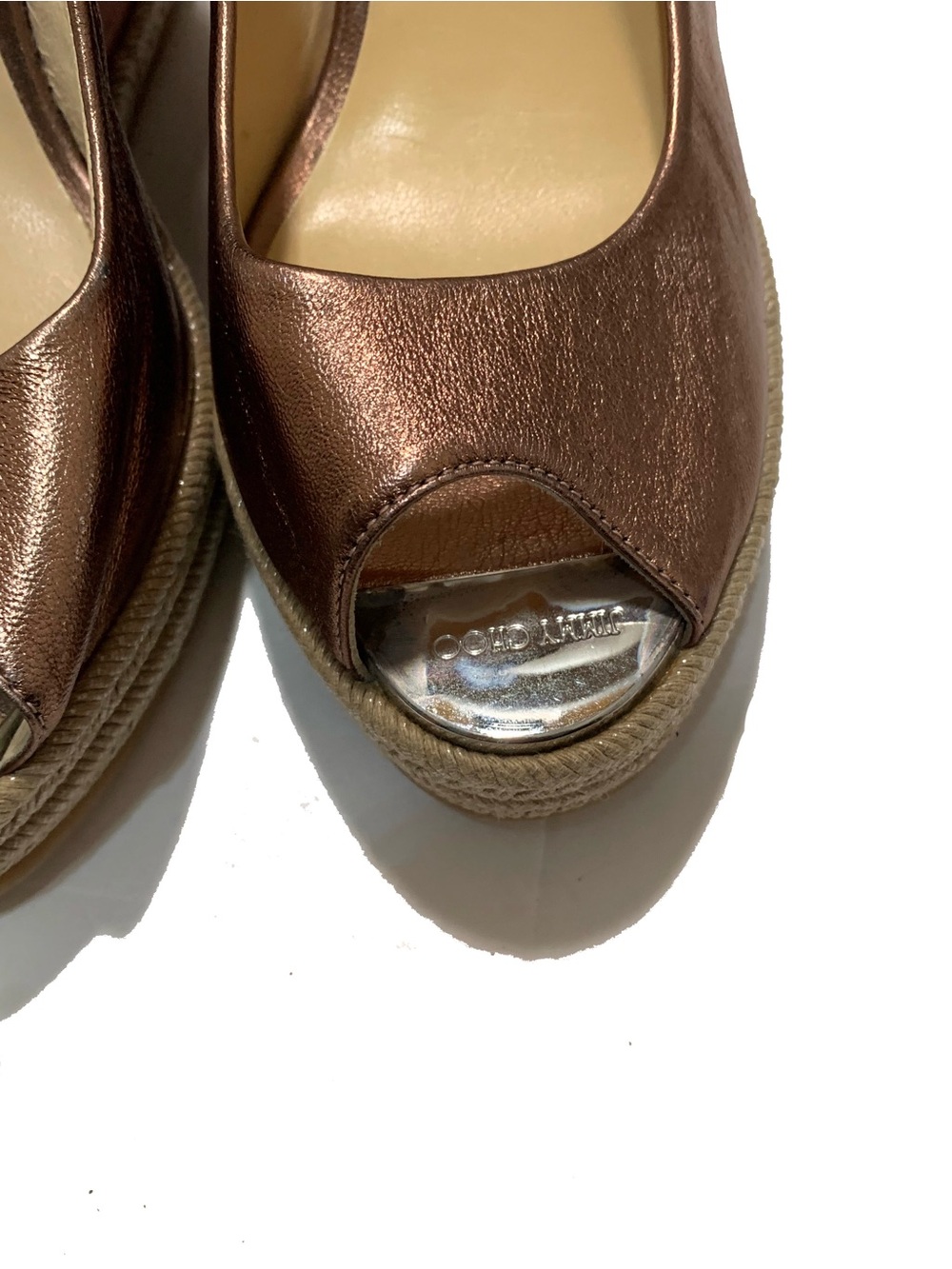 Jimmy Choo Metallic Bronze Peep-Toe Wedge Sandals - Picture 3 of 8